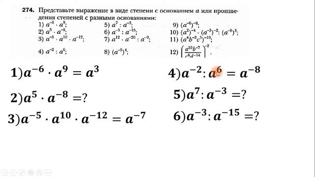 Свойства степени с целым показателем.