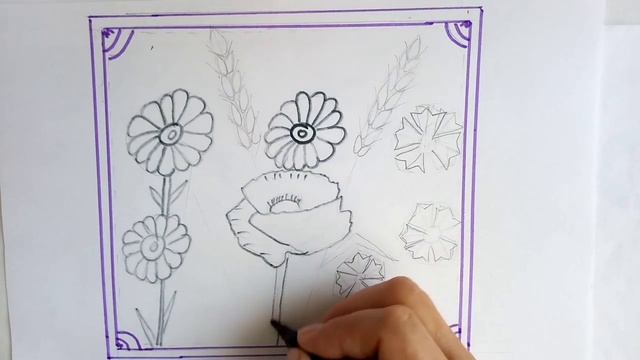 How to draw a picture with wildflowers. Как нарисовать картину с полевыми цветами. смотреть онлайн