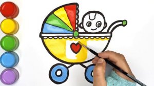 Милая детская коляска Блестящий рисунок и раскраска для детей