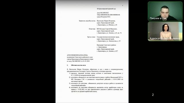 Апелляционная жалоба в суд общей юрисдикции от Елены Фоминой