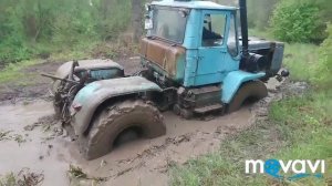 DEAF Опять трактор т-150 забуксовал в грязи.