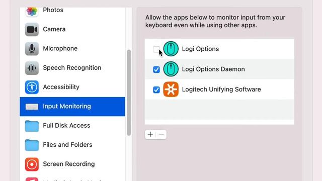 Remove Logitech Options Permissions in macOS