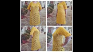 Летнее платье крючком с круглой кокеткой "Канарейка". Часть 3. Готовая работа.