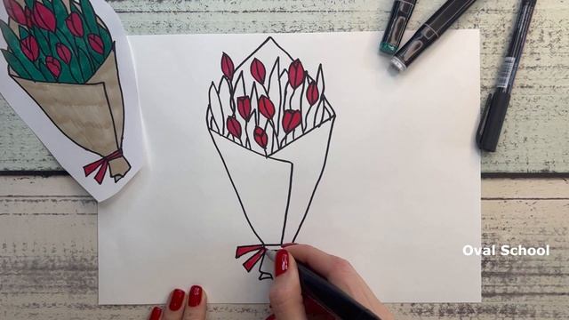 Как нарисовать ТЮЛЬПАНЫ / ЦВЕТЫ / букет цветов / 8 марта смотреть онлайн
