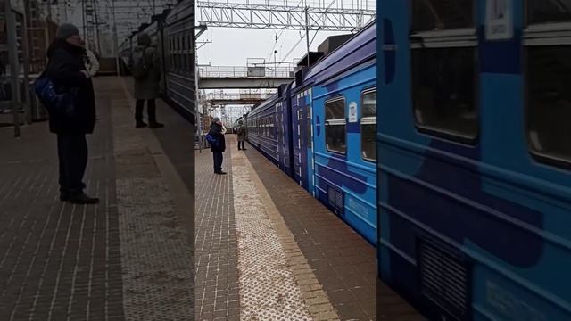 Электропоезд Экспресс прибывает на станцию Домодедово.