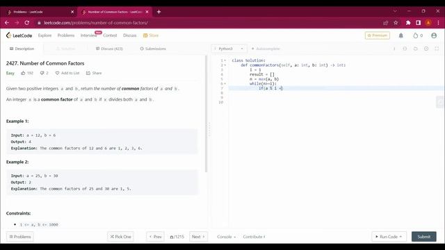 2427. Number of Common Factors with Python | Leetcode with Python #leetcode #youtube #pythontutoria