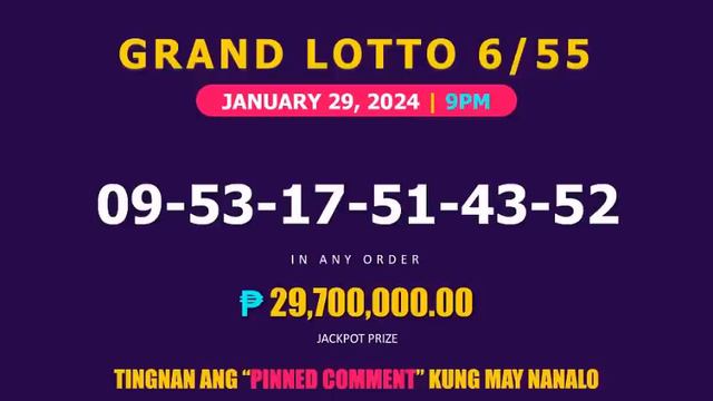 Lotto Result Today 9pm Draw January 29, 2024 Swertres Ez2 Pcso смотреть онлайн