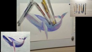 Рисуем кита цветными карандашами
