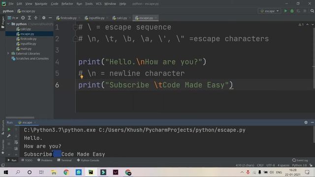 Escape Sequence and Escape Character | Python Tutorials for Beginners in English | Part-6 | #Python