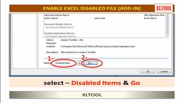 How to enable Excel disabled file (Add-Ins)