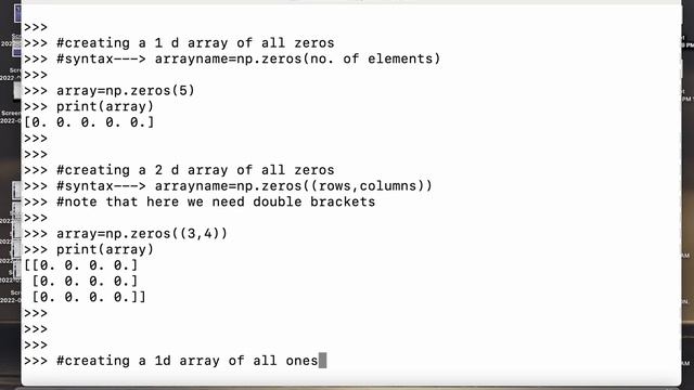 Python NumPy Tutorial For Beginners - ARRAYS OF ONES & ONES and IDENTITY MATRICES