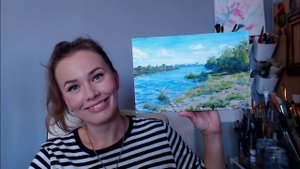 На берегу Иртыша | Пошаговый урок рисования гуашью