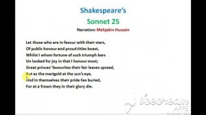 Shakespeare's Sonnet 25 Line by Line Explanation in English