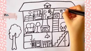 How to draw a house with rooms: bathroom, dressing room, bedroom, living room, kitchen! Step by Ste