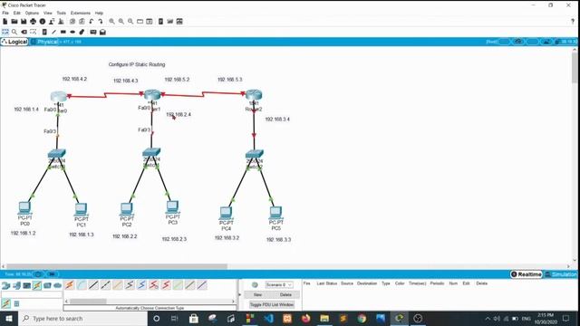 Configure IP static routing in Hindi | Static Routing using 3 routers, 3 Switches, 6 Pc