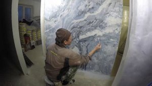 Декоративное панно Венецианская штукатурка природная имитация синий мрамор