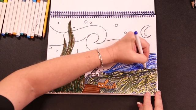 How to draw van Gogh's, Starry Night. смотреть онлайн