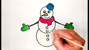 Как нарисовать Снеговика / Раскраска Снеговик /Рисуем красками Снеговика/Раскраски малышам/Глиттеро