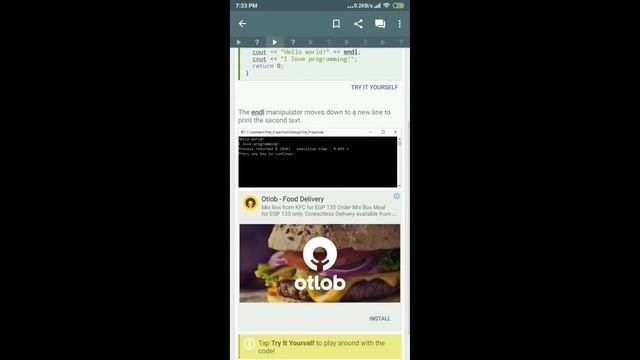 الجزء الثاني من تعلم لغة ++C على برنامج Solo learn ??