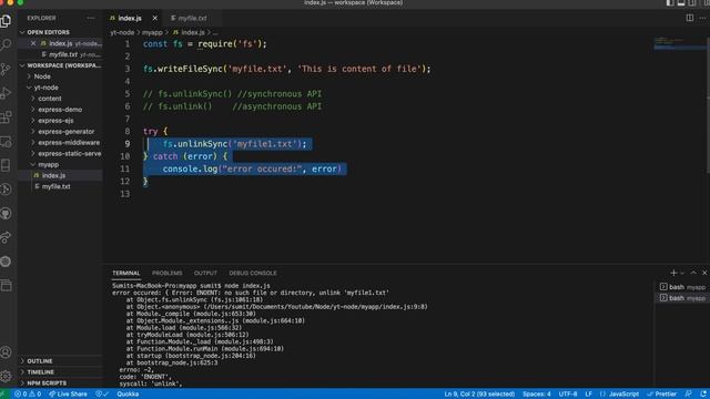 NodeJS Tutorial: How To Delete a File in Node Js - Async & Sync | Remove file in Node.js |