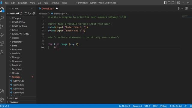 Write a python program to print only even numbers between 1-100 ? |#pythoncode #coding #programming