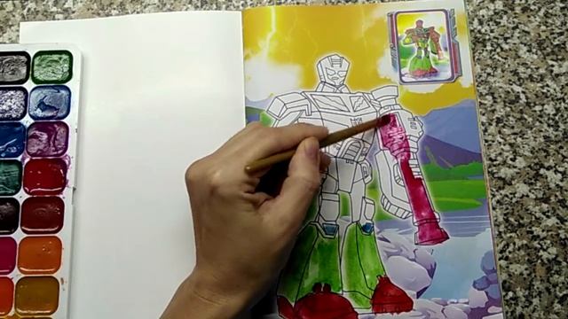 Робот раскраска. Раскраска по образцу из наклейки.... смотреть онлайн