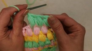 № 174 Двухсторонний узор крючком для пледа. Пышные столбики из остатков пряжи