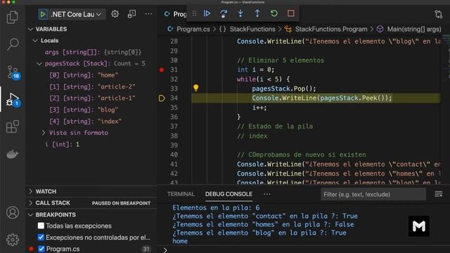 Estructuras de datos - Stack (Pilas) - Peek() - Ejemplos sencillos y prácticos смотреть онлайн