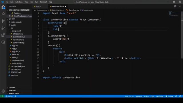 Event Handling In React | Event Binding In React | React Js Tutorial - #7