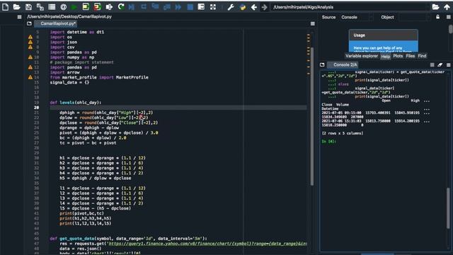 Camarilla Pivot Point Calculation in Python