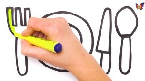 Как нарисовать Столовые Приборы /  раскраска Посуда  для детей / Учим цвета / Раскраски Малышам