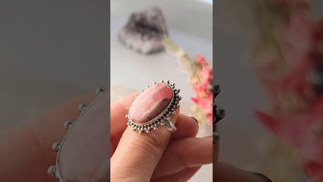 Rhodochrosite Silver Ring Size 9