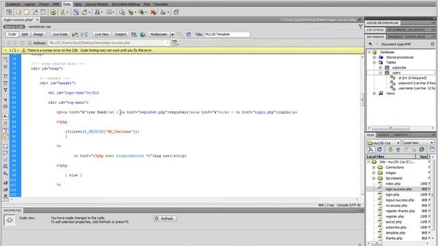 MU130 - Login Part 09 - Dreamweaver CS5.5 - Logout tweaks смотреть онлайн