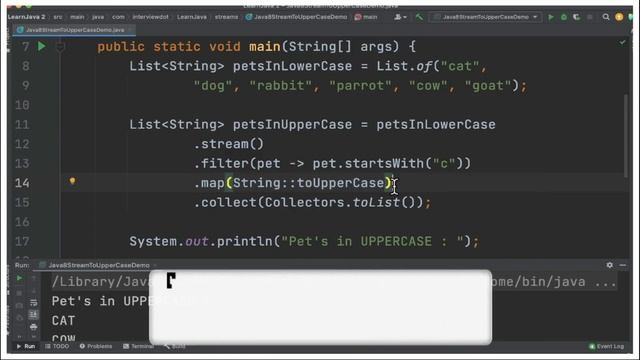 JAVA 8 STREAMS CONVERT A LIST OF STRINGS TO UPPERCASE | EXAMPLE JAVA CODE DEMO | InterviewDOT