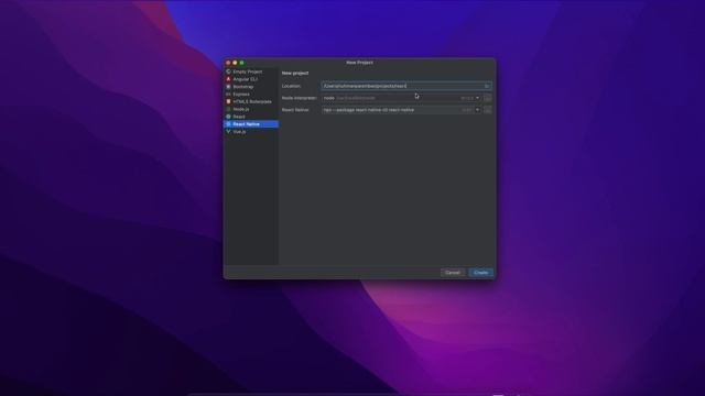 react native ios application development workspace setting webstorm