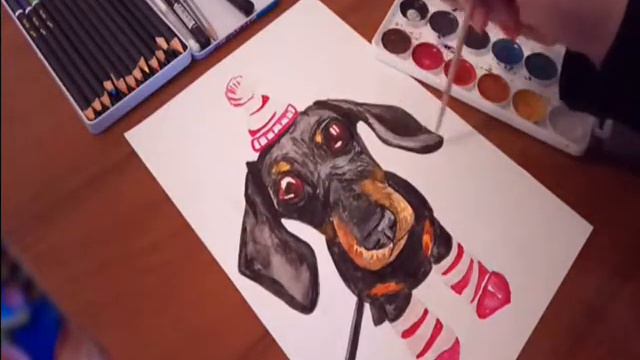 РИСУЕМ СОБАКУ АКВАРЕЛЬЮ/draw a dog in watercolor смотреть онлайн