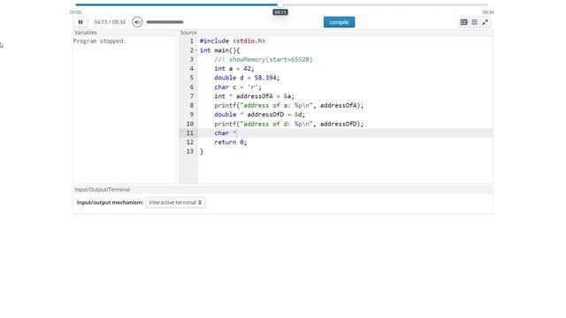 Get and print the address of a variable using pointers смотреть онлайн