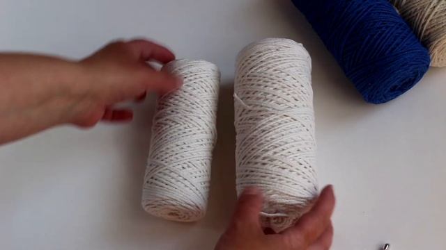 Вяжем из хлопкового шнура 2 мм / Цвет синий, лен, ваниль