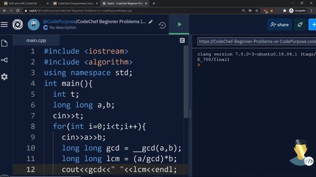 Problem 33: GCD and LCM / FLOW016 | CodeChef Beginner C++ смотреть онлайн