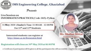 Live Session on  "Informatics Practices (Code : 065)- Python"