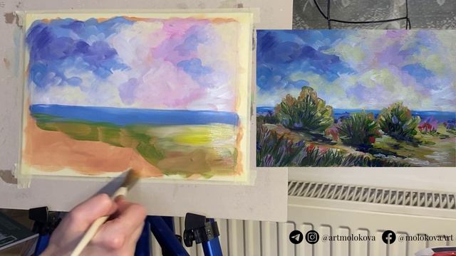 Рисуем пейзаж в стиле импрессионистов акрилом