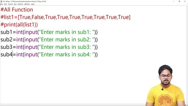 all() Function in python in hindi | Python Course In Hindi | Tutorial 150