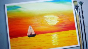 #9 Как нарисовать лодку в море/Рисуем алый восход /Art K.A.G./Акриловая живопись /Простая техника