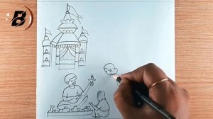 How to draw a scenery of rath yatra | village // Mela drawing // Village fair drawing