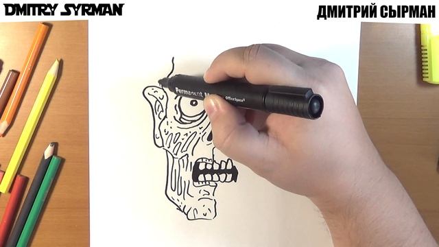 How to draw Zombie Head for Halloween, Как нарисовать Зомби голову на Хэллоуин смотреть онлайн