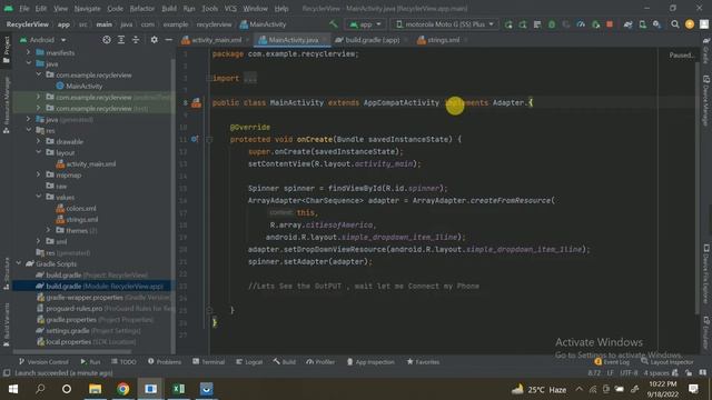 Spinner Dropdown using Adapter Android Studio step by step tutorial | Android Studio Thread