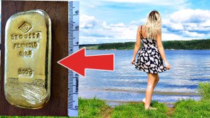 Девушка купалась в пруду, но какого же было ее удивление когда она нашла на дне золотой слиток!