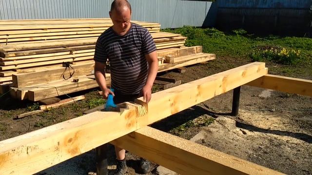 Обвязка винтовых свай брусом 150х200. смотреть онлайн