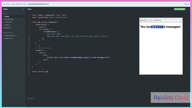 Conditional Rendering Part 2 | React JS  Course for Beginners | React JS Tutorial | #revildo_code